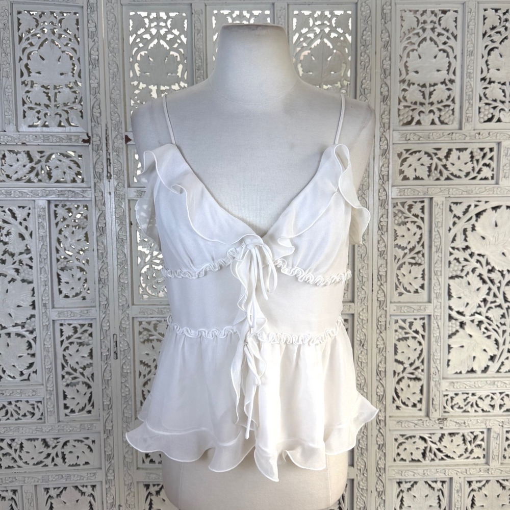 Aritzia Wilfred Sheer White Tiered Tank Top Womens XSmall Festival Boho Fairy